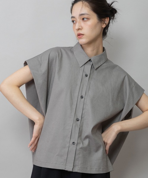 Munich(ミューニック)の「【UVカット】【接触冷感】ヘンプシャンブレータックスリーブシャツ(シャツ/ブラウス・レディース・ブラック/モカ/ネイビー・FREE)」の3枚目の写真