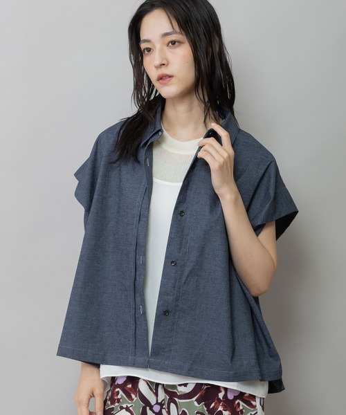 Munich(ミューニック)の「【UVカット】【接触冷感】ヘンプシャンブレータックスリーブシャツ(シャツ/ブラウス・レディース・ブラック/モカ/ネイビー・FREE)」の4枚目の写真