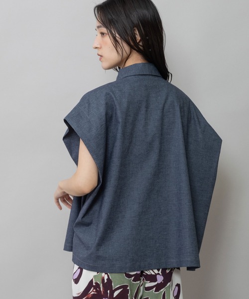 Munich(ミューニック)の「【UVカット】【接触冷感】ヘンプシャンブレータックスリーブシャツ(シャツ/ブラウス・レディース・ブラック/モカ/ネイビー・FREE)」の6枚目の写真
