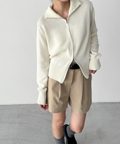 CANAL JEAN（キャナルジーン）の「El mar　コットンブレンドリブZIPニット（ニット/セーター・レディース・ミント/オフホワイト・ONE SIZE）」の2枚目の写真