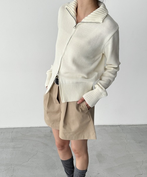 CANAL JEAN（キャナルジーン）の「El mar　コットンブレンドリブZIPニット（ニット/セーター・レディース・ミント/オフホワイト・ONE SIZE）」の3枚目の写真