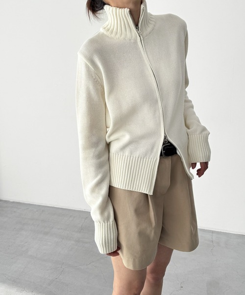 CANAL JEAN（キャナルジーン）の「El mar　コットンブレンドリブZIPニット（ニット/セーター・レディース・ミント/オフホワイト・ONE SIZE）」の5枚目の写真