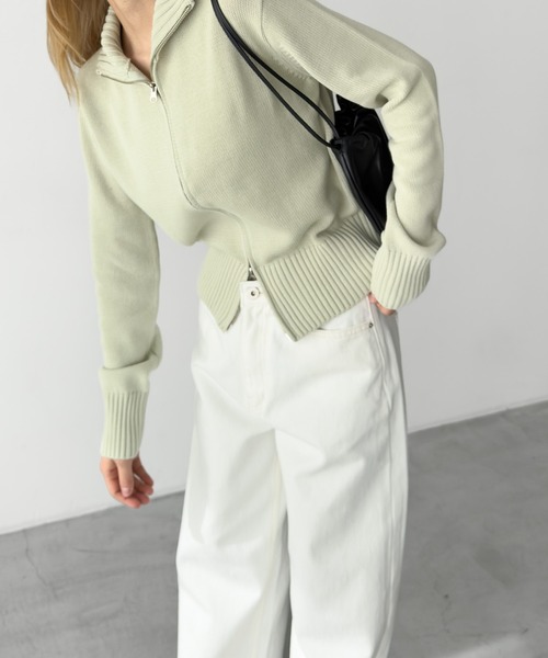 CANAL JEAN（キャナルジーン）の「El mar　コットンブレンドリブZIPニット（ニット/セーター・レディース・ミント/オフホワイト・ONE SIZE）」の7枚目の写真