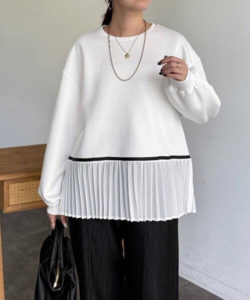 Chez toi(シェトワ)の「裾プリーツ切替プルオーバー(Tシャツ/カットソー・レディース・ミント/ブラック/ホワイト・FREE)」の2枚目の写真