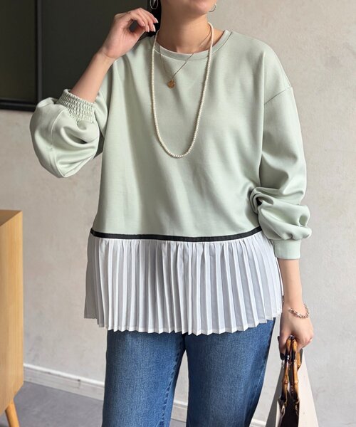 Chez toi(シェトワ)の「裾プリーツ切替プルオーバー(Tシャツ/カットソー・レディース・ミント/ブラック/ホワイト・FREE)」の1枚目の写真