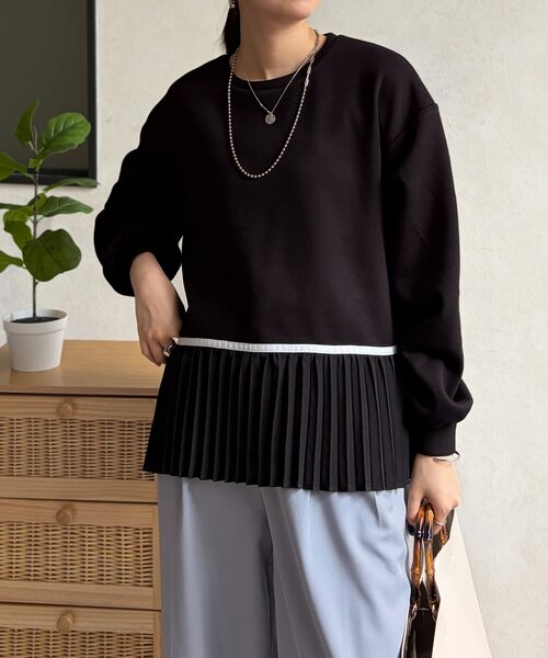 Chez toi(シェトワ)の「裾プリーツ切替プルオーバー(Tシャツ/カットソー・レディース・ミント/ブラック/ホワイト・FREE)」の3枚目の写真