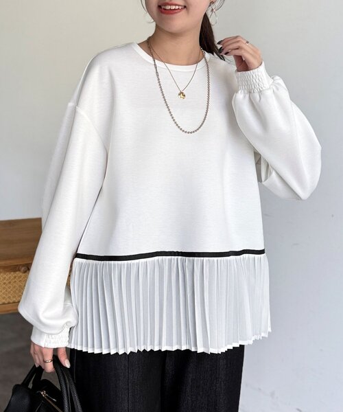 Chez toi(シェトワ)の「裾プリーツ切替プルオーバー(Tシャツ/カットソー・レディース・ミント/ブラック/ホワイト・FREE)」の4枚目の写真