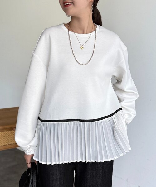 Chez toi(シェトワ)の「裾プリーツ切替プルオーバー(Tシャツ/カットソー・レディース・ミント/ブラック/ホワイト・FREE)」の5枚目の写真