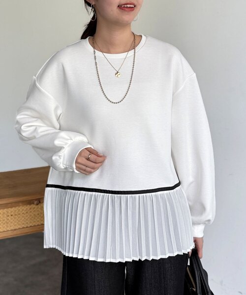 Chez toi(シェトワ)の「裾プリーツ切替プルオーバー(Tシャツ/カットソー・レディース・ミント/ブラック/ホワイト・FREE)」の6枚目の写真