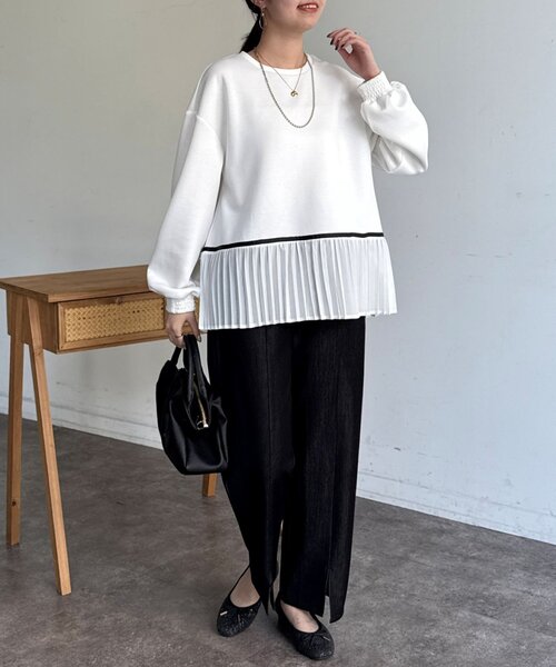 Chez toi(シェトワ)の「裾プリーツ切替プルオーバー(Tシャツ/カットソー・レディース・ミント/ブラック/ホワイト・FREE)」の9枚目の写真