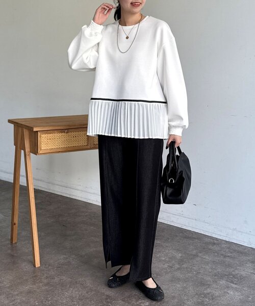 Chez toi(シェトワ)の「裾プリーツ切替プルオーバー(Tシャツ/カットソー・レディース・ミント/ブラック/ホワイト・FREE)」の10枚目の写真