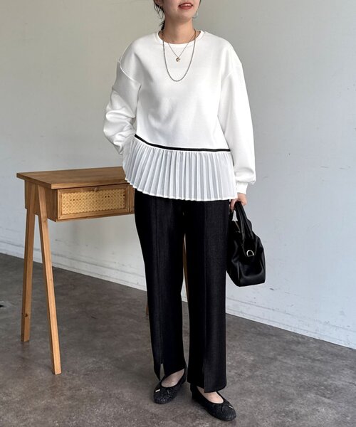 Chez toi(シェトワ)の「裾プリーツ切替プルオーバー(Tシャツ/カットソー・レディース・ミント/ブラック/ホワイト・FREE)」の11枚目の写真