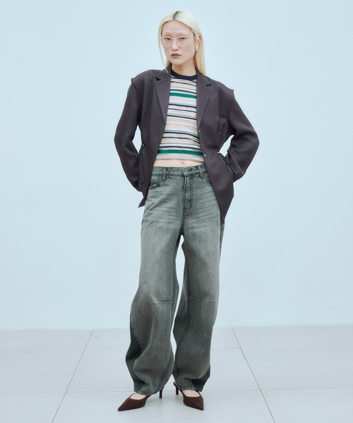 THINGS THAT MATTER（シングス ザット マター）の「CURVE SILHOUETTE DENIM / カーブ シルエット デニム（デニムパンツ・レディース・ブラック/ブルー・1/2）」の9枚目の写真