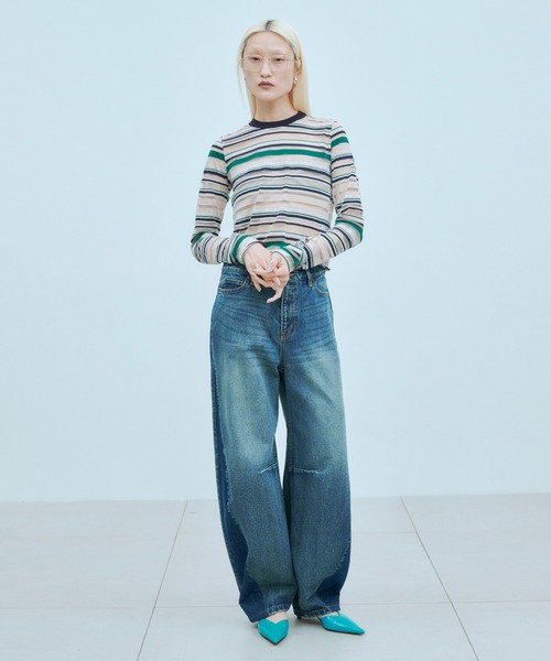 THINGS THAT MATTER(シングス ザット マター)の「CURVE SILHOUETTE DENIM / カーブ シルエット デニム / バルーン / バレルレッグ(デニムパンツ・レディース・ブラック/ブルー・1/2)」の20枚目の写真
