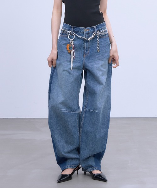 美品 CYINICAL カーブデニム ワイドデニム 今っぽシルエット CURVE SILHOUETTE DENIM / カーブ シルエット デニム / バルーン