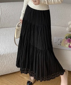 FEKETEフリルボリュームスカート ブラック　フェケテ frill midi flared skirt / フリルボリュームスカート（スカート
