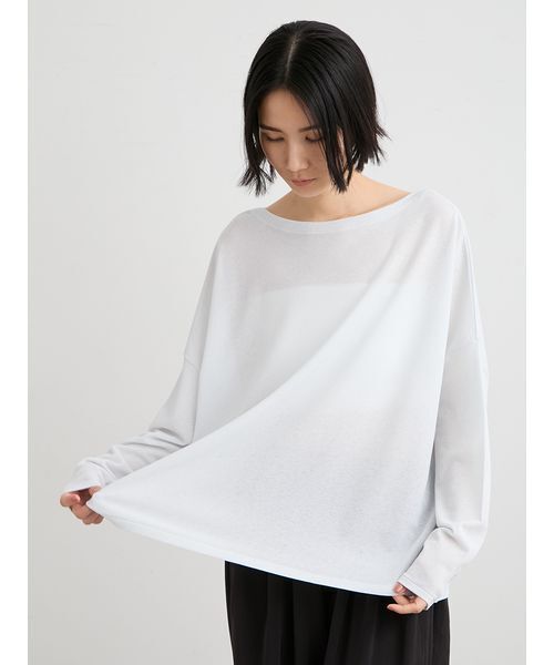 MIESROHE(ミースロエ)の「【洗える】シアーワッフルカットロンT(Tシャツ/カットソー・レディース・ダークネイビー/ホワイト/ミント/ライム・F)」の17枚目の写真