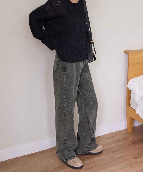 CHAN ME(チャンミ)の「【選べる2丈】ウエストボタンデニムワイドパンツ(デニムパンツ・レディース・ブラック系その他/ブルー/ブラック/ライトブルー/サックスブルー/インディゴブルー/ブルー系その他・X-SMALL/SMALL/MEDIUM/LARGE/X-LARGE/SS/SP/MP/LLP/LP)」の3枚目の写真