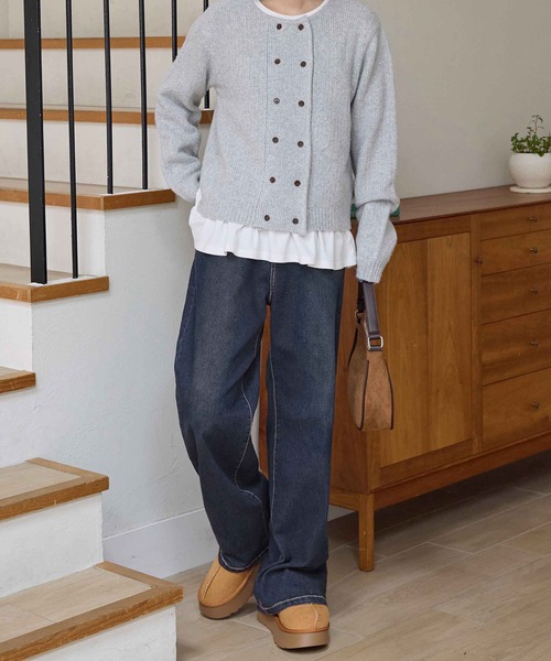 CHAN ME(チャンミ)の「【選べる2丈】ウエストボタンデニムワイドパンツ(デニムパンツ・レディース・ブラック系その他/ブルー/ブラック/ライトブルー/サックスブルー/インディゴブルー/ブルー系その他・X-SMALL/SMALL/MEDIUM/LARGE/X-LARGE/SS/SP/MP/LLP/LP)」の5枚目の写真