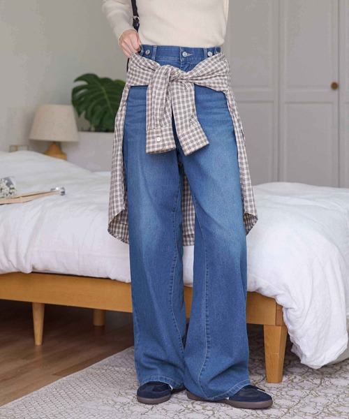 CHAN ME(チャンミ)の「【選べる2丈】ウエストボタンデニムワイドパンツ(デニムパンツ・レディース・ブラック系その他/ブルー/ブラック/ライトブルー/サックスブルー/インディゴブルー/ブルー系その他・X-SMALL/SMALL/MEDIUM/LARGE/X-LARGE/SS/SP/MP/LLP/LP)」の6枚目の写真