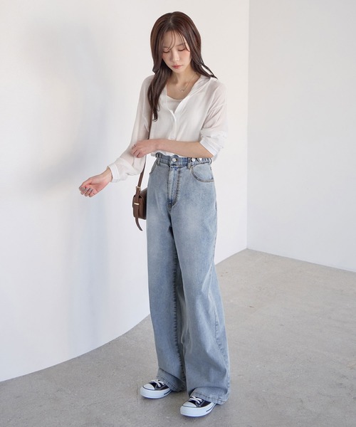 CHAN ME（チャンミ）の「【選べる2丈】ウエストボタンデニムワイドパンツ（デニムパンツ・レディース・ブラック系その他/ブルー/ブラック/ライトブルー/サックスブルー/インディゴブルー/ブルー系その他・X-SMALL/SMALL/MEDIUM/LARGE/X-LARGE/SS/SP/MP/LLP/LP）」の10枚目の写真