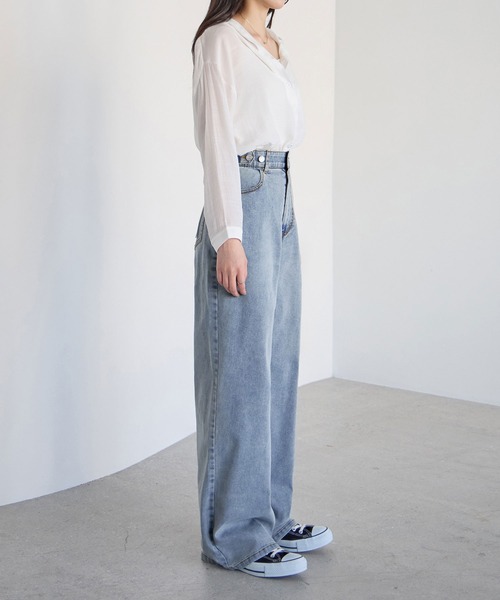 CHAN ME（チャンミ）の「【選べる2丈】ウエストボタンデニムワイドパンツ（デニムパンツ・レディース・ブラック系その他/ブルー/ブラック/ライトブルー/サックスブルー/インディゴブルー/ブルー系その他・X-SMALL/SMALL/MEDIUM/LARGE/X-LARGE/SS/SP/MP/LLP/LP）」の18枚目の写真