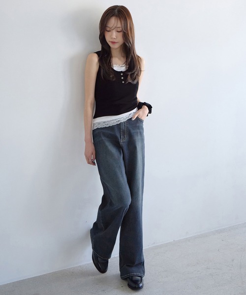 CHAN ME（チャンミ）の「【選べる2丈】ウエストボタンデニムワイドパンツ（デニムパンツ・レディース・ブラック系その他/ブルー/ブラック/ライトブルー/サックスブルー/インディゴブルー/ブルー系その他・X-SMALL/SMALL/MEDIUM/LARGE/X-LARGE/SS/SP/MP/LLP/LP）」の21枚目の写真