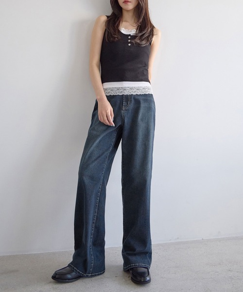 CHAN ME（チャンミ）の「【選べる2丈】ウエストボタンデニムワイドパンツ（デニムパンツ・レディース・ブラック系その他/ブルー/ブラック/ライトブルー/サックスブルー/インディゴブルー/ブルー系その他・X-SMALL/SMALL/MEDIUM/LARGE/X-LARGE/SS/SP/MP/LLP/LP）」の22枚目の写真