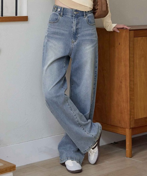 CHAN ME(チャンミ)の「【選べる2丈】ウエストボタンデニムワイドパンツ(デニムパンツ・レディース・ブラック系その他/ブルー/ブラック/ライトブルー/サックスブルー/インディゴブルー/ブルー系その他・X-SMALL/SMALL/MEDIUM/LARGE/X-LARGE/SS/SP/MP/LLP/LP)」の9枚目の写真