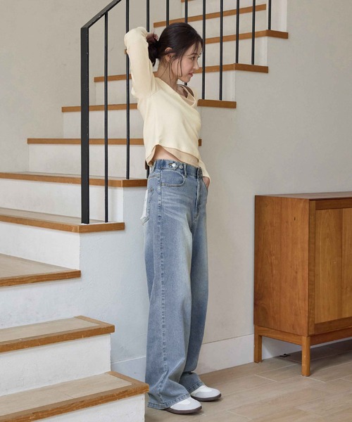 CHAN ME(チャンミ)の「【選べる2丈】ウエストボタンデニムワイドパンツ(デニムパンツ・レディース・ブラック系その他/ブルー/ブラック/ライトブルー/サックスブルー/インディゴブルー/ブルー系その他・X-SMALL/SMALL/MEDIUM/LARGE/X-LARGE/SS/SP/MP/LLP/LP)」の15枚目の写真