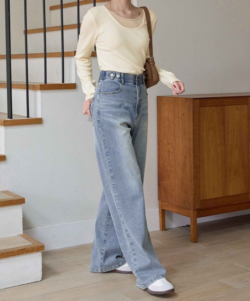 CHAN ME(チャンミ)の「【選べる2丈】ウエストボタンデニムワイドパンツ(デニムパンツ・レディース・ブラック系その他/ブルー/ブラック/ライトブルー/サックスブルー/インディゴブルー/ブルー系その他・X-SMALL/SMALL/MEDIUM/LARGE/X-LARGE/SS/SP/MP/LLP/LP)」の16枚目の写真