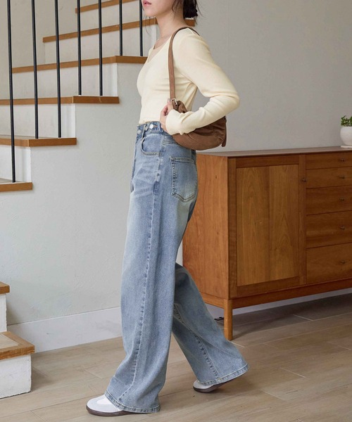 CHAN ME(チャンミ)の「【選べる2丈】ウエストボタンデニムワイドパンツ(デニムパンツ・レディース・ブラック系その他/ブルー/ブラック/ライトブルー/サックスブルー/インディゴブルー/ブルー系その他・X-SMALL/SMALL/MEDIUM/LARGE/X-LARGE/SS/SP/MP/LLP/LP)」の12枚目の写真