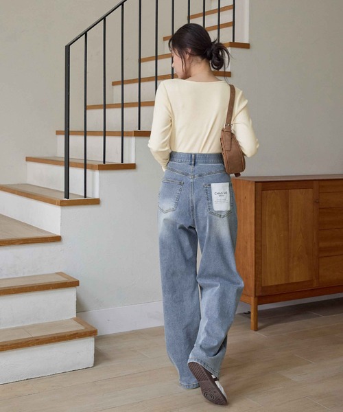 CHAN ME(チャンミ)の「【選べる2丈】ウエストボタンデニムワイドパンツ(デニムパンツ・レディース・ブラック系その他/ブルー/ブラック/ライトブルー/サックスブルー/インディゴブルー/ブルー系その他・X-SMALL/SMALL/MEDIUM/LARGE/X-LARGE/SS/SP/MP/LLP/LP)」の13枚目の写真