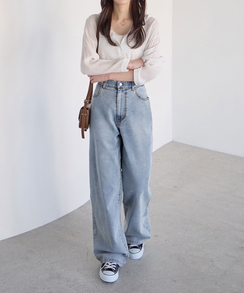 CHAN ME（チャンミ）の「【選べる2丈】ウエストボタンデニムワイドパンツ（デニムパンツ・レディース・ブラック系その他/ブルー/ブラック/ライトブルー/サックスブルー/インディゴブルー/ブルー系その他・X-SMALL/SMALL/MEDIUM/LARGE/X-LARGE/SS/SP/MP/LLP/LP）」の9枚目の写真