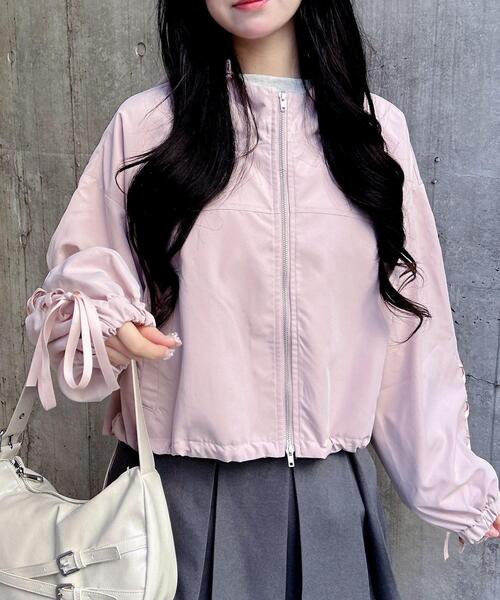 INGNI（イング）の「袖レースアップクロップド丈マウンテンパーカー（マウンテンパーカー・レディース・ピンク/ブラック/アイボリー・M）」の6枚目の写真