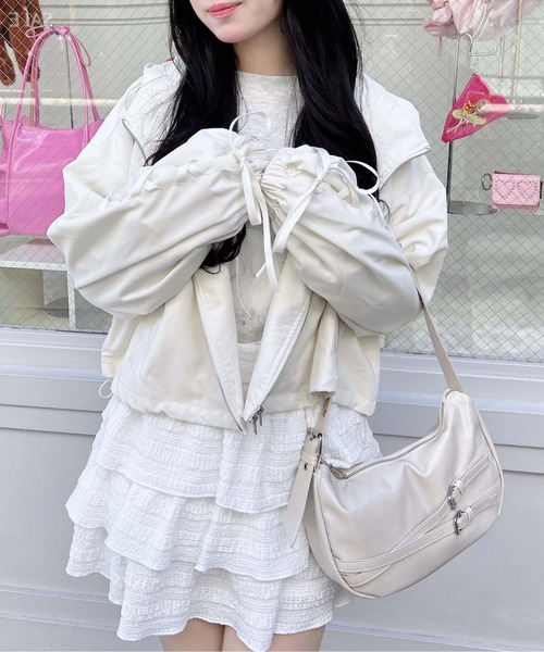 INGNI（イング）の「袖レースアップクロップド丈マウンテンパーカー（マウンテンパーカー・レディース・ピンク/ブラック/アイボリー・M）」の14枚目の写真