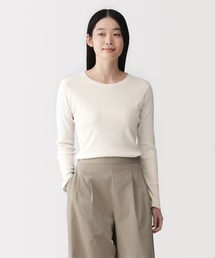 婦人　なめらかリブ編みクルーネック長袖Ｔシャツ