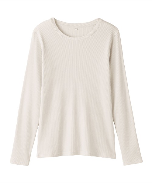 無印良品(ムジルシリョウヒン)の「婦人 なめらかリブ編みクルーネック長袖Tシャツ(Tシャツ/カットソー・レディース・ブラック/ライトオレンジ系/スモーキーグリーン系/オフホワイト/チャコールグレー/ライトイエロー・M/S/L/XL)」の8枚目の写真