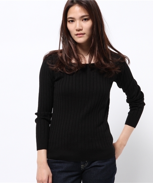 SLOBE IENA(スローブイエナ)の「ワイドリブクルーネックニットプルオーバー◆(ニット/セーター・レディース・チャコールグレー/ベージュ/ブラック/ピンク・FREE)」の13枚目の写真