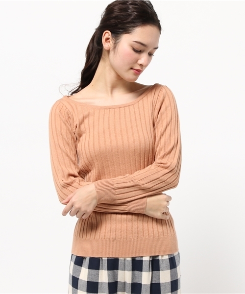 SLOBE IENA(スローブイエナ)の「ワイドリブクルーネックニットプルオーバー◆(ニット/セーター・レディース・チャコールグレー/ベージュ/ブラック/ピンク・FREE)」の5枚目の写真