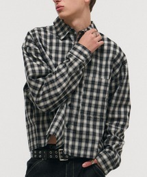 SHORT-BODY LONG-SLEEVED CHECKED SHIRT / ショート丈長袖チェックシャツ ボックスシルエット オンブレチェック メンズ レディース ユニセックス