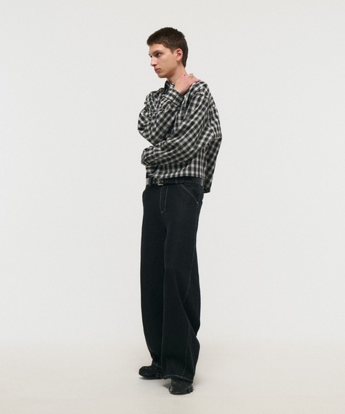 ILL'S(イルズ)の「SHORT-BODY LONG-SLEEVED CHECKED SHIRT / ショート丈長袖チェックシャツ ボックスシルエット オンブレチェック メンズ レディース ユニセックス(シャツ/ブラウス・メンズ・ブラック/レッド/イエロー/ネイビー・M/L)」の7枚目の写真