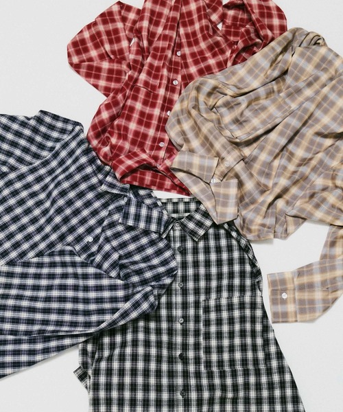 ILL'S(イルズ)の「SHORT-BODY LONG-SLEEVED CHECKED SHIRT / ショート丈長袖チェックシャツ ボックスシルエット オンブレチェック メンズ レディース ユニセックス(シャツ/ブラウス・メンズ・ブラック/レッド/イエロー/ネイビー・M/L)」の14枚目の写真