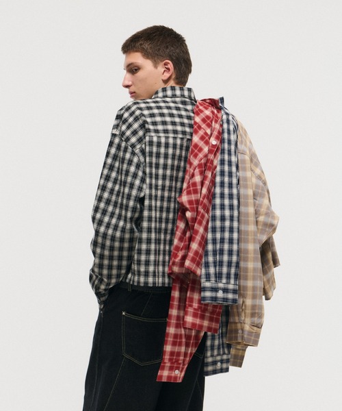 ILL'S(イルズ)の「SHORT-BODY LONG-SLEEVED CHECKED SHIRT / ショート丈長袖チェックシャツ ボックスシルエット オンブレチェック メンズ レディース ユニセックス(シャツ/ブラウス・メンズ・ブラック/レッド/イエロー/ネイビー・M/L)」の12枚目の写真
