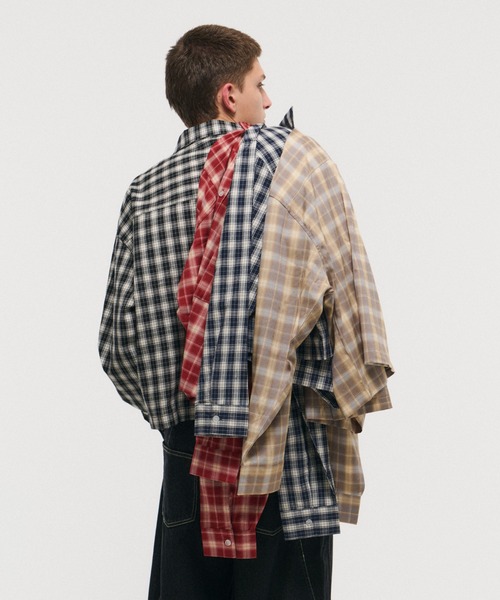 ILL'S(イルズ)の「SHORT-BODY LONG-SLEEVED CHECKED SHIRT / ショート丈長袖チェックシャツ ボックスシルエット オンブレチェック メンズ レディース ユニセックス(シャツ/ブラウス・メンズ・ブラック/レッド/イエロー/ネイビー・M/L)」の13枚目の写真