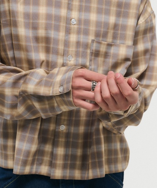 ILL'S(イルズ)の「SHORT-BODY LONG-SLEEVED CHECKED SHIRT / ショート丈長袖チェックシャツ ボックスシルエット オンブレチェック メンズ レディース ユニセックス(シャツ/ブラウス・メンズ・ブラック/レッド/イエロー/ネイビー・M/L)」の19枚目の写真