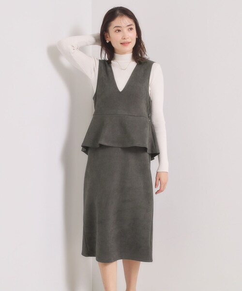 ITS'DEMO（イッツデモ）の「【手洗い可／ウエストゴム】カットスエードジャンスカ（ワンピース・レディース・アイボリー/ライトグレー/チャコールグレー・00）」の2枚目の写真