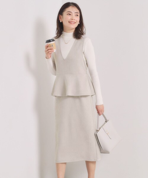 ITS'DEMO（イッツデモ）の「【手洗い可／ウエストゴム】カットスエードジャンスカ（ワンピース・レディース・アイボリー/ライトグレー/チャコールグレー・00）」の3枚目の写真