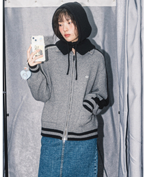 WOOL VARSITY KNIT ZIPUP JACKET(GREY)