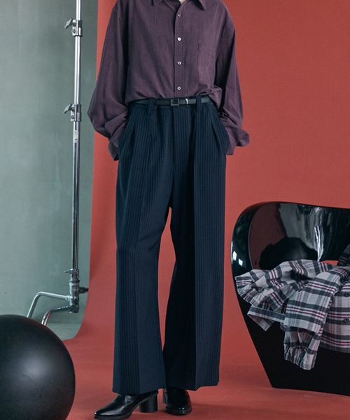 MAISON SPECIAL(メゾンスペシャル)の「《UNISEX》Frieren StripePrime-Wide Two-tuck Trousers/フリーレンストライププライムワイド2タックスラックス【MAISON SPECIAL/メゾンスペシャル】■セットアップ対応■(スラックス・メンズ・ネイビー/グレイッシュベージュ/ブラック・2/1/0)」の22枚目の写真